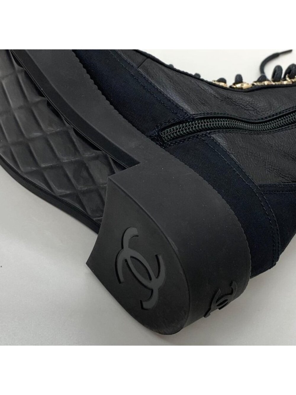 Chanel Calfskin Coco Mark Lace Up Short Boots Black - Picture 10 of 11